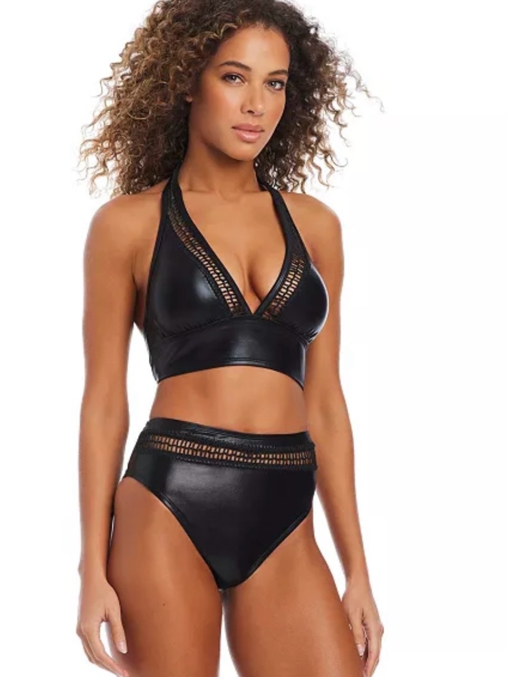 Bar III Bikini Bottoms NWT | Black High‑Waist Mesh‑Trim Swim Bottom Size Medium